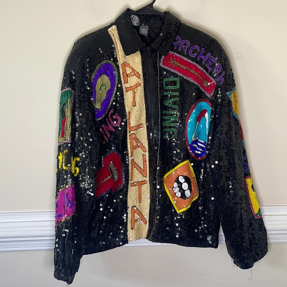 Rare 1996 Atlanta Olympic Games Sequin Bomber Jacket - Picture 1 of 4